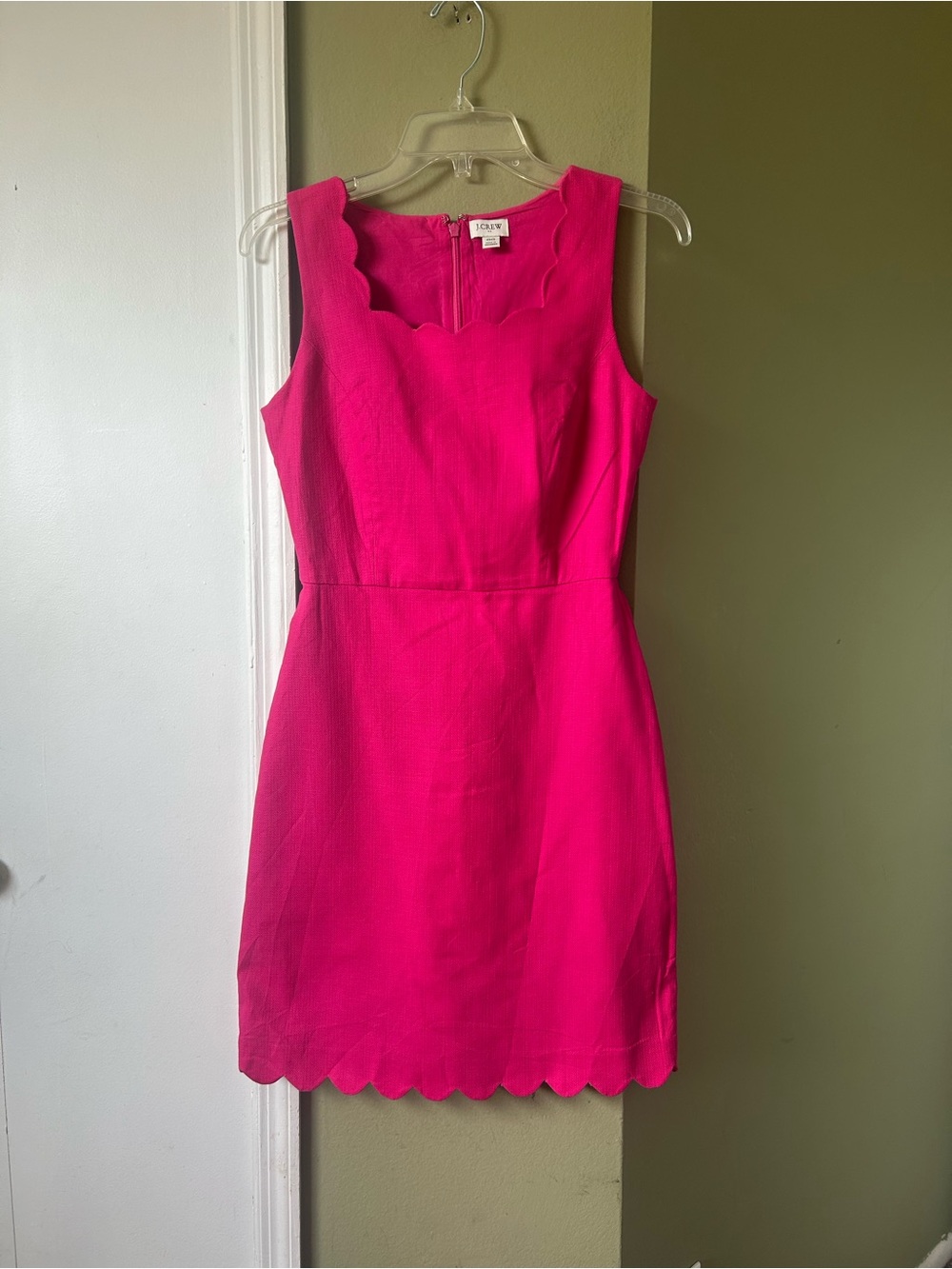J. Crew Bright Pink Scallop Sheath Dress Sz 00